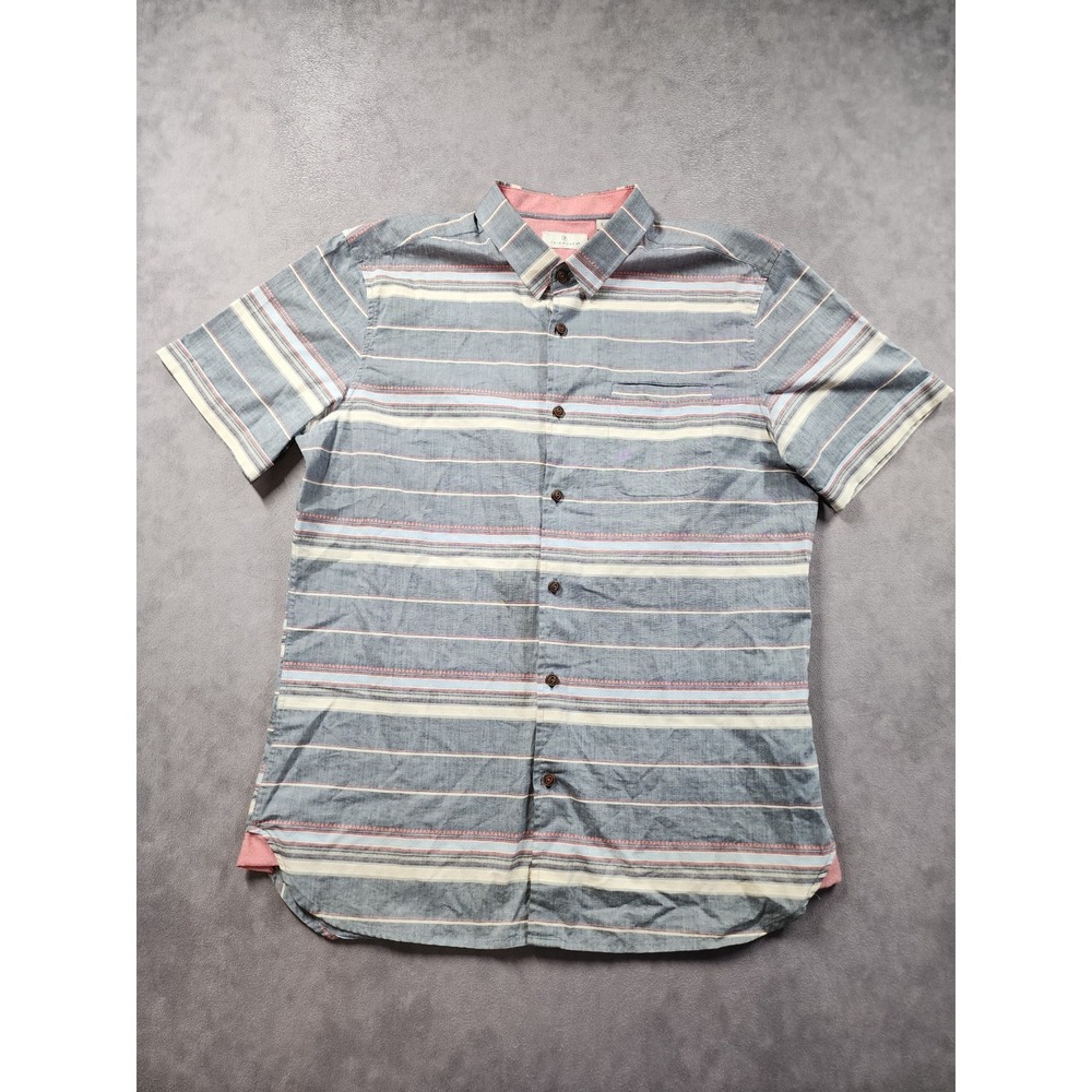 7 Diamonds Premium Shirt Men's Large Gray Multi Striped Button-Up Short Sleeve